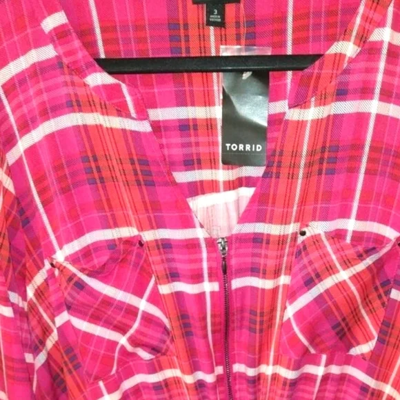 Torrid 3X Multicolor Plaid Zip Front Tie Waist Midi dress - Picture 6 of 13